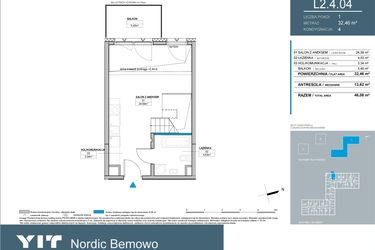 Rzut - Mieszkanie na sprzedaż 2 pokoje o powierzchni 46,33 m² - numer L2.4.04 w Nordic Bemowo - etap III