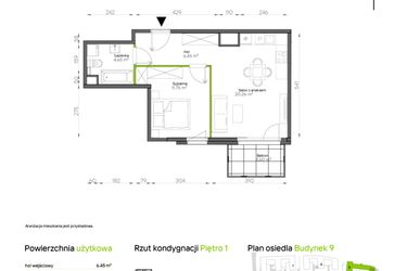 Rzut - Mieszkanie na sprzedaż 2 pokoje o powierzchni 43,11 m² - numer 012/9 w Aleje Praskie