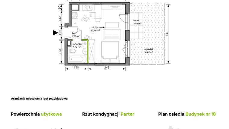 Rzut - Mieszkanie na sprzedaż 1 pokój o powierzchni 26,71 m² - numer 18/096 w Trzcinowa Vita
