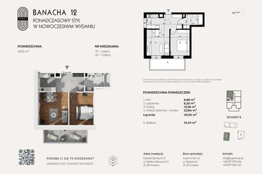Rzut - Mieszkanie na sprzedaż 2 pokoje o powierzchni 49,3 m² - numer 43 w Banacha 12