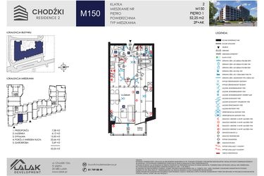 Rzut - Mieszkanie na sprzedaż 2 pokoje o powierzchni 52,25 m² - numer M150 w Chodźki Residence 2