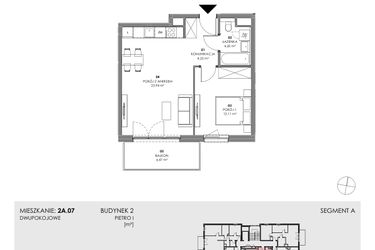Rzut - Mieszkanie na sprzedaż 2 pokoje o powierzchni 44,48 m² - numer 2A.07 w Akacjowa Wita