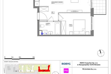 Rzut - Mieszkanie na sprzedaż 2 pokoje o powierzchni 42,5 m² - numer MLAAB/C/1/3 w Metro Life Apartamenty