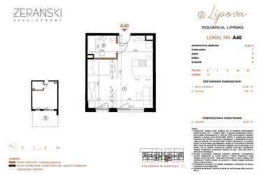 Rzut - Mieszkanie na sprzedaż 1 pokój o powierzchni 34,58 m² - numer A40 w LIPOVA