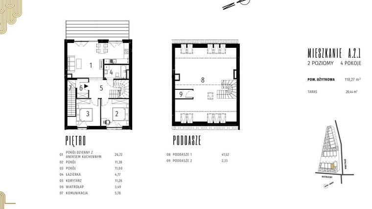 Rzut - Mieszkanie na sprzedaż 5 pokoi o powierzchni 120,23 m² - numer A.2.1 w Positivo Ołtaszyn