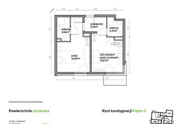Rzut - Mieszkanie na sprzedaż 2 pokoje o powierzchni 42,83 m² - numer A22 w Traugutta Vita