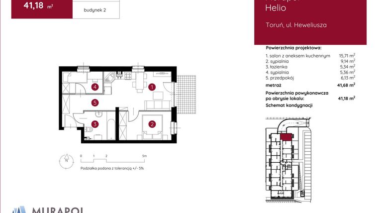 Rzut - Mieszkanie na sprzedaż 3 pokoje o powierzchni 41,18 m² - numer 2.A.0.12 w Murapol Helio