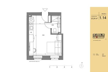 Rzut - Mieszkanie na sprzedaż 1 pokój o powierzchni 23,4 m² - numer 1.14 w Rezydencja San Petrus
