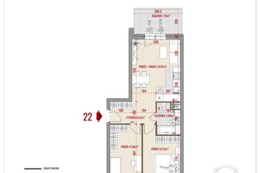 Rzut - Mieszkanie na sprzedaż 3 pokoje o powierzchni 55,23 m² - numer 22 w Zalesie