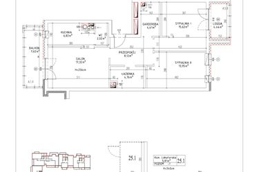 Rzut - Mieszkanie na sprzedaż 3 pokoje o powierzchni 73,02 m² - numer M-34 w Nałęczowska