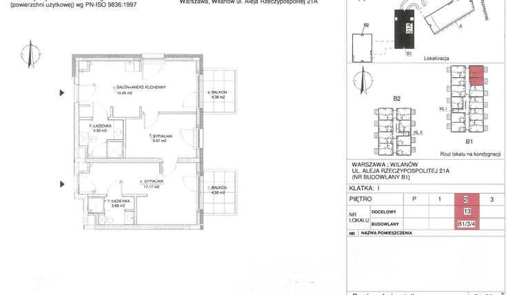 Rzut - Mieszkanie na sprzedaż 2 pokoje o powierzchni 54,92 m² - numer 13 w RZ21