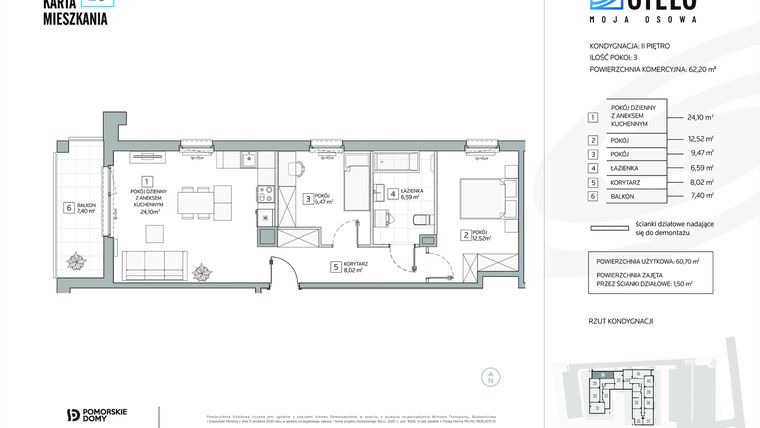 Rzut - Mieszkanie na sprzedaż 3 pokoje o powierzchni 62,15 m² - numer 28 w Stelo