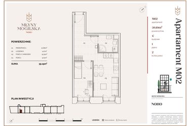 Rzut - Mieszkanie na sprzedaż 2 pokoje o powierzchni 39,23 m² - numer C.2 w Młyny Mogilska