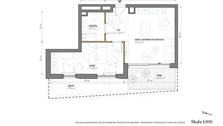 Rzut - Mieszkanie na sprzedaż 2 pokoje o powierzchni 53,7 m² - numer B/0/5 w Kopernika 71