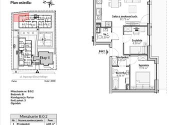 Rzut - Mieszkanie na sprzedaż 3 pokoje o powierzchni 50,76 m² - numer B.0.2 w Nowa Fregata