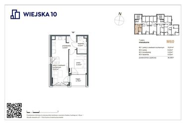 Rzut - Mieszkanie na sprzedaż 2 pokoje o powierzchni 36,08 m² - numer 60 w Wiejska 10