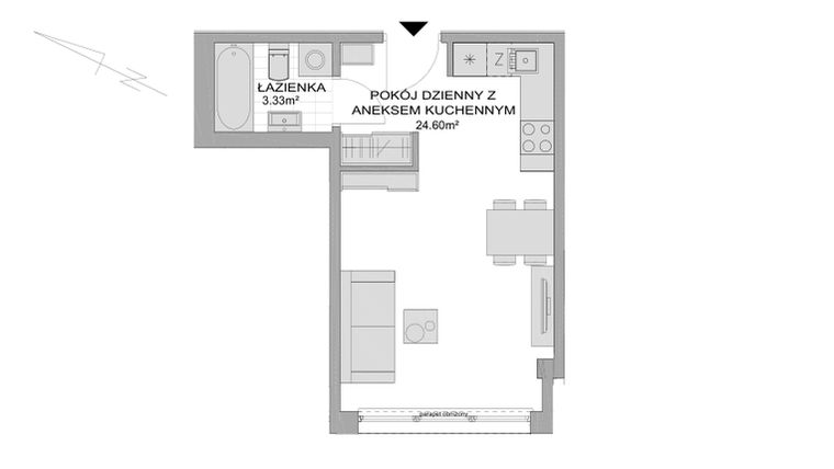 Rzut - Mieszkanie na sprzedaż 1 pokój o powierzchni 28,31 m² - numer CP/R7/176 w Centralpark