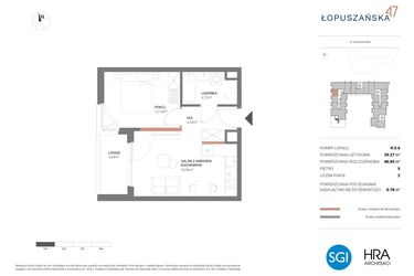 Rzut - Mieszkanie na sprzedaż 2 pokoje o powierzchni 40,05 m² - numer H.5.6 w Łopuszańska 47 - etap 3