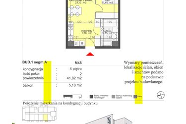 Rzut - Mieszkanie na sprzedaż 2 pokoje o powierzchni 41,82 m² - numer M48 w Apartamenty Dwa Światy etap II