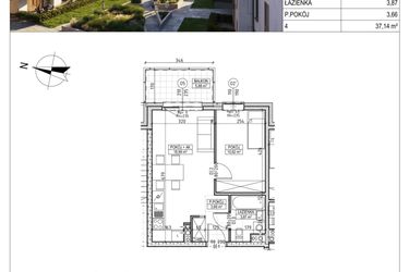 Rzut - Mieszkanie na sprzedaż 2 pokoje o powierzchni 37,14 m² - numer M.B7.01.08 w Osiedle Harmonia bud. B7