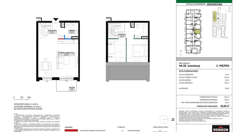 Rzut - Mieszkanie na sprzedaż 3 pokoje o powierzchni 53,34 m² - numer 4A_28 w Nowa Północ etap 2