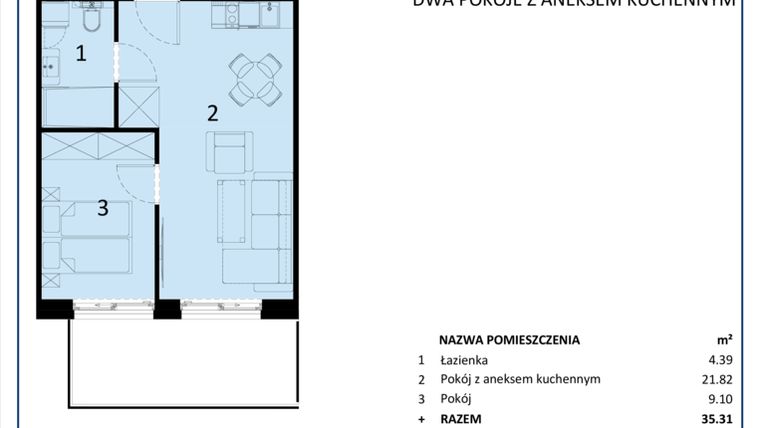 Rzut - Mieszkanie na sprzedaż 2 pokoje o powierzchni 35,31 m² - numer C.006 w Perłowa Przystań - Sianożęty - etap III