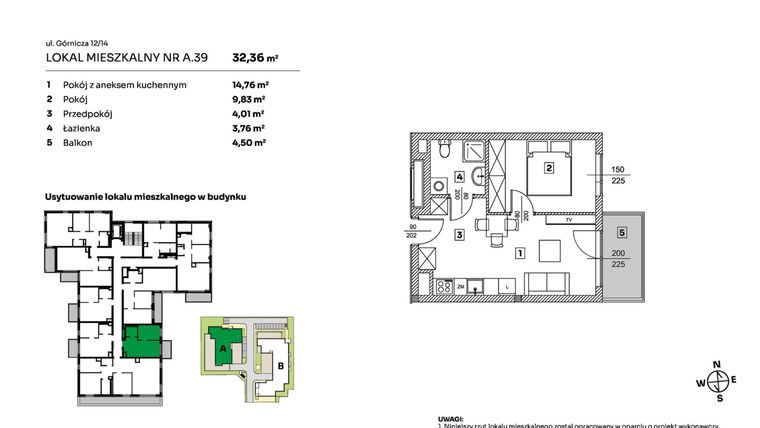 Rzut - Mieszkanie na sprzedaż 2 pokoje o powierzchni 32,36 m² - numer A.39 w Parkove Love