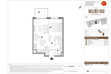 Rzut - Mieszkanie na sprzedaż 2 pokoje o powierzchni 34,71 m² - numer A.34 w Osiedle Wilno VIII