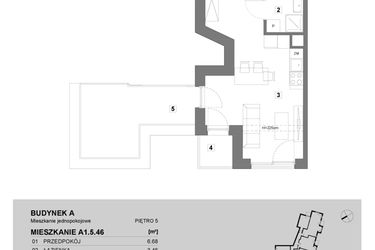 Rzut - Mieszkanie na sprzedaż 1 pokój o powierzchni 29,26 m² - numer A1.5.46 w ATAL Grabiszyn