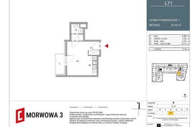 Rzut - Mieszkanie na sprzedaż 1 pokój o powierzchni 22,49 m² - numer 71 w Morwowa 3 - Apartamenty Inwestycyjne