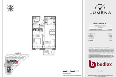 Rzut - Mieszkanie na sprzedaż 2 pokoje o powierzchni 43,83 m² - numer C1.50 w Lumena