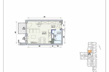Rzut - Mieszkanie na sprzedaż 1 pokój o powierzchni 31,13 m² - numer 1/4/1/1a w Gwarna