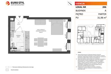 Rzut - Mieszkanie na sprzedaż 1 pokój o powierzchni 31,98 m² - numer A.206 w Esencja - Apartamenty inwestycyjne