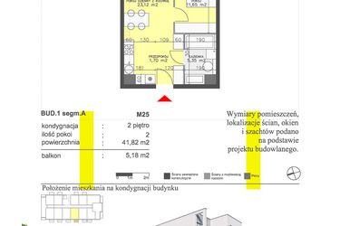 Rzut - Mieszkanie na sprzedaż 2 pokoje o powierzchni 41,82 m² - numer M25 w Apartamenty Dwa Światy etap II