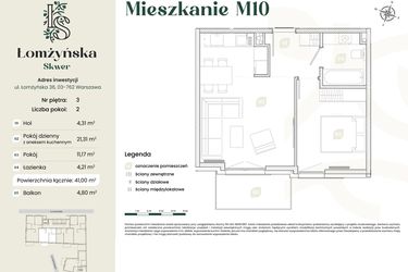 Rzut - Mieszkanie na sprzedaż 2 pokoje o powierzchni 41 m² - numer 10 w Łomżyńska Skwer