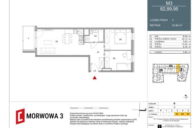 Rzut - Mieszkanie na sprzedaż 3 pokoje o powierzchni 53,86 m² - numer 95 w Morwowa 3