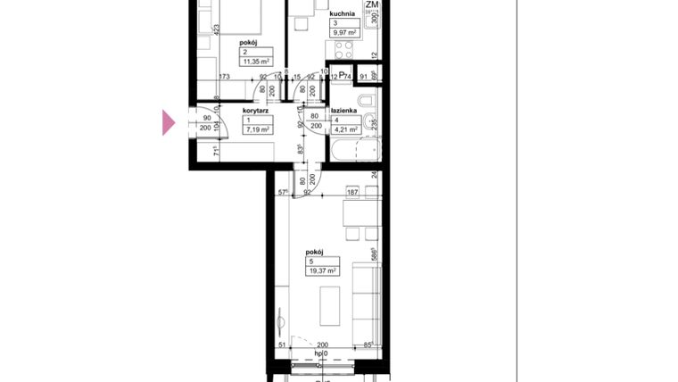 Rzut - Mieszkanie na sprzedaż 2 pokoje o powierzchni 52,09 m² - numer C/1/5/21 w Malta Wołkowyska etap III