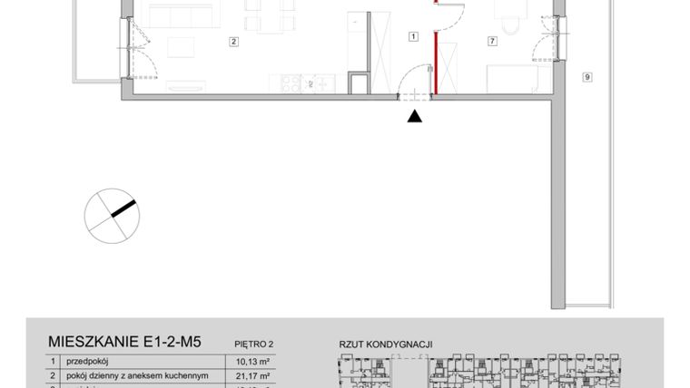 Rzut - Mieszkanie na sprzedaż 3 pokoje o powierzchni 73,33 m² - numer E1-2-M5 w ATAL City Square etap IV - Apartamenty Inwestycyjne