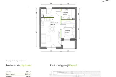Rzut - Mieszkanie na sprzedaż 2 pokoje o powierzchni 37,79 m² - numer D2/G/12 w Orawska Vita