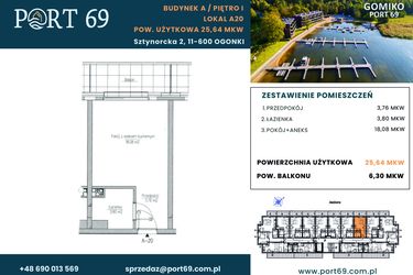 Rzut - Mieszkanie na sprzedaż 1 pokój o powierzchni 25,64 m² - numer A-20 w Port 69
