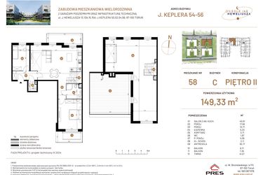 Rzut - Mieszkanie na sprzedaż 6 pokoi o powierzchni 149,33 m² - numer JAR-III-C-LM-M58 w Osiedle JAR Heweliusza etap III