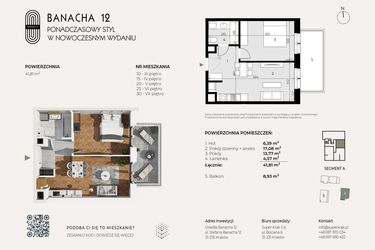 Rzut - Mieszkanie na sprzedaż 2 pokoje o powierzchni 41,81 m² - numer 30 w Banacha 12