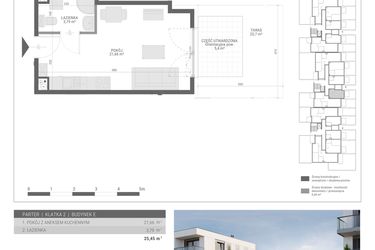 Rzut - Mieszkanie na sprzedaż 1 pokój o powierzchni 25,45 m² - numer 21 w Monsa bud. E
