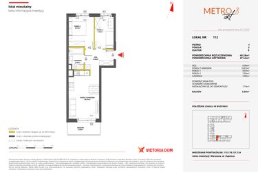 Rzut - Mieszkanie na sprzedaż 3 pokoje o powierzchni 60,45 m² - numer 12 w Metro Art 8