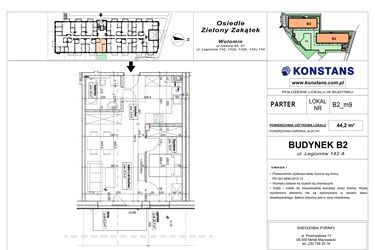 Rzut - Mieszkanie na sprzedaż 2 pokoje o powierzchni 44,2 m² - numer B2.9 w Osiedle Zielony Zakątek- etap II