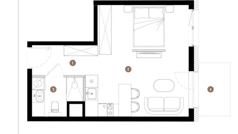 Rzut - Mieszkanie na sprzedaż 1 pokój o powierzchni 32,74 m² - numer C3.00.05 w Apartamenty Reytana