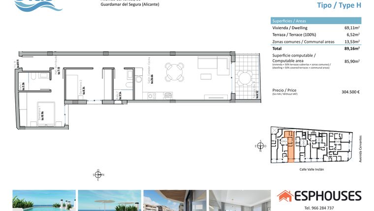 Rzut - Mieszkanie na sprzedaż 2 pokoje o powierzchni 86 m² - numer 3H w ESPHOUSES by Olas