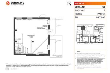 Rzut - Lokal użytkowy na sprzedaż 1 pokój o powierzchni 84,72 m² - numer 1 w Esencja