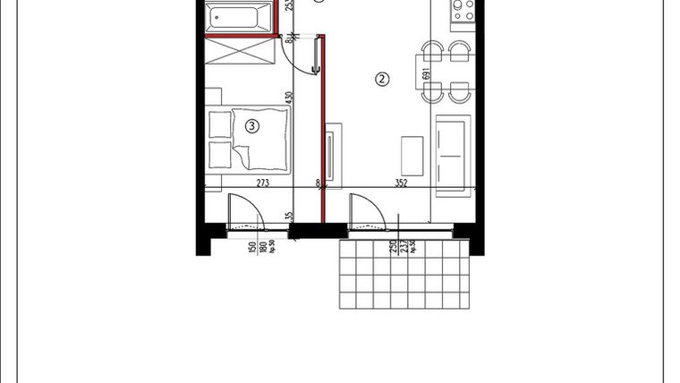 Rzut - Mieszkanie na sprzedaż 2 pokoje o powierzchni 41,74 m² - numer 42 w Andersa 3