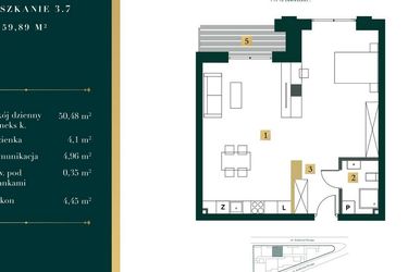 Rzut - Mieszkanie na sprzedaż 1 pokój o powierzchni 59,11 m² - numer 3.7 w New Iron